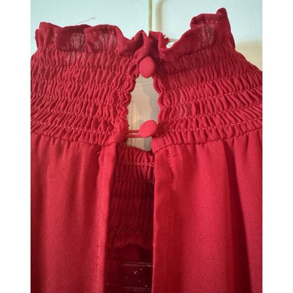 Shinestar Balloon Sleeve Tiered Red Dress High Neck Smocked Waist Line Womens XL - Picture 6 of 9